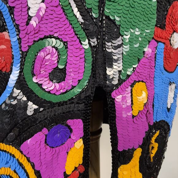 Vintage 80s Laurence Kazar Silk Beaded Sequin Dress | Abstract Geometric Sheath - Picture 13 of 14